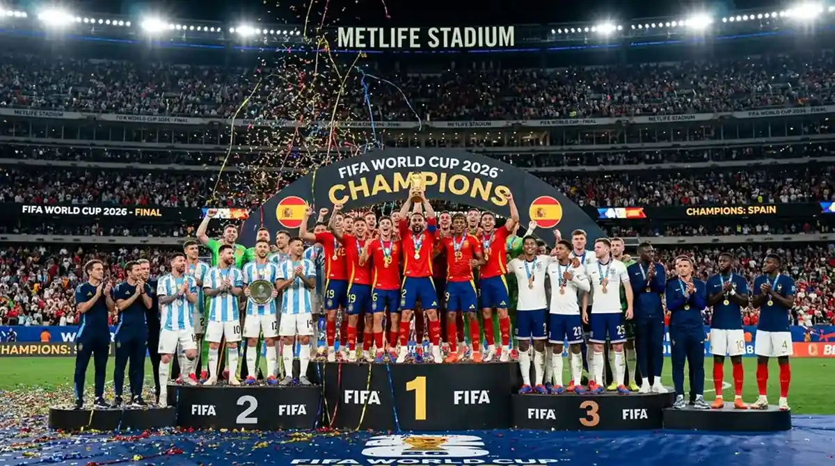 Cerimonia di premiazione del Mondiale 2026: le quattro semifinaliste sul podio